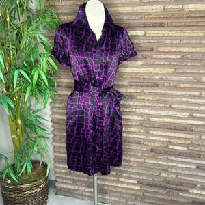 INC International Concepts 100% Silk Purple Giraffe Spotted Shirt Dress